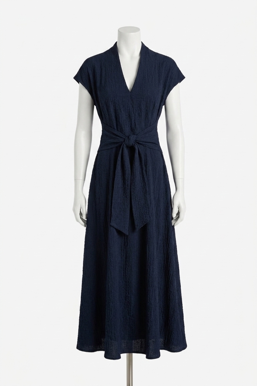 NEW JOSEPH RIBKOFF woven seersucker dress in midnight blue